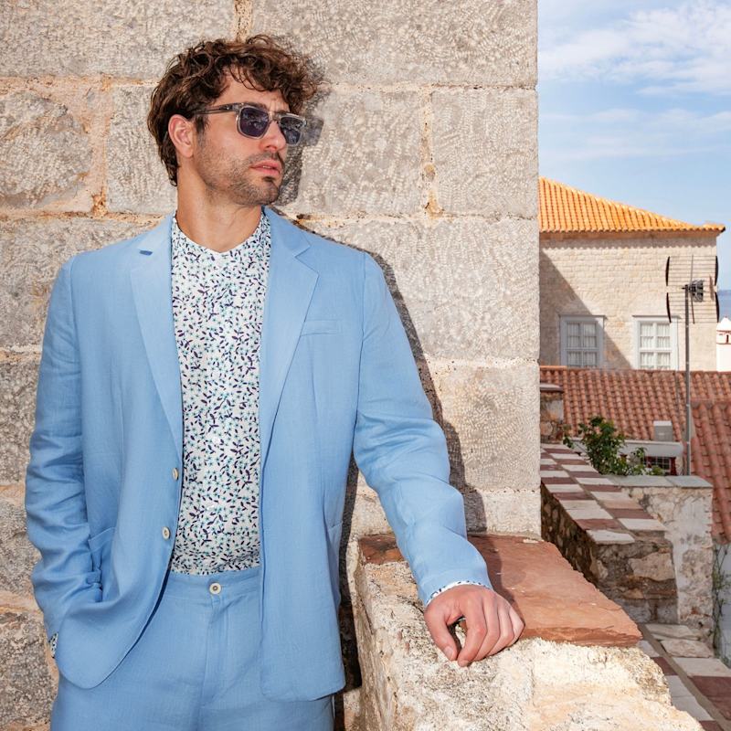 Thumbnail of Solid Lapel Neck Linen Blazer - Beige image