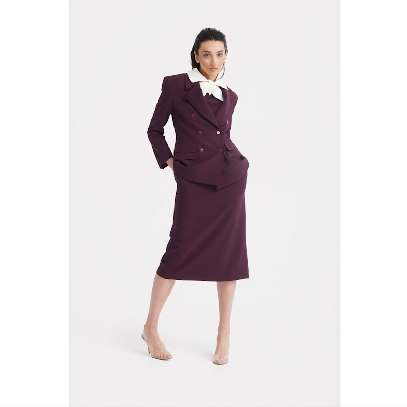 Thumbnail of Classic Tailored Double-Breasted Blazer – Wine image