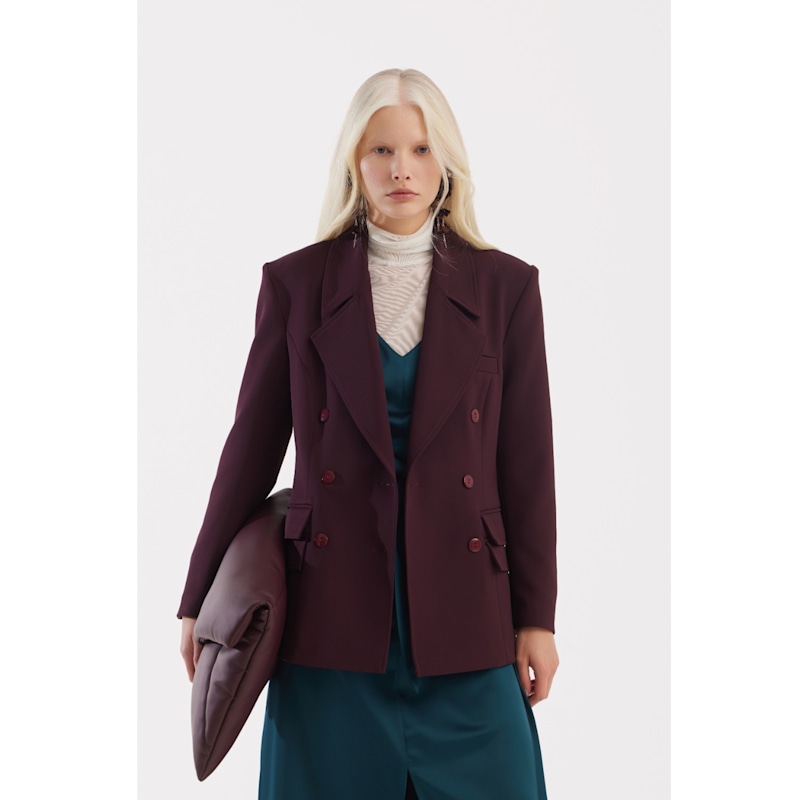 Thumbnail of Classic Tailored Double-Breasted Blazer – Wine image