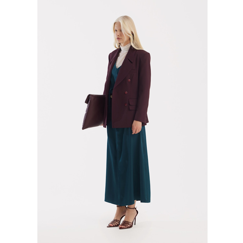 Thumbnail of Classic Tailored Double-Breasted Blazer – Wine image
