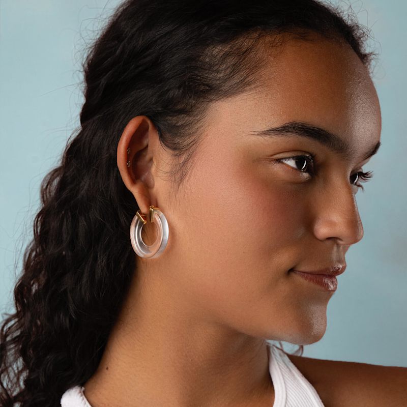 Thumbnail of Clear Chunky V-Hoop Lucite Earrings image