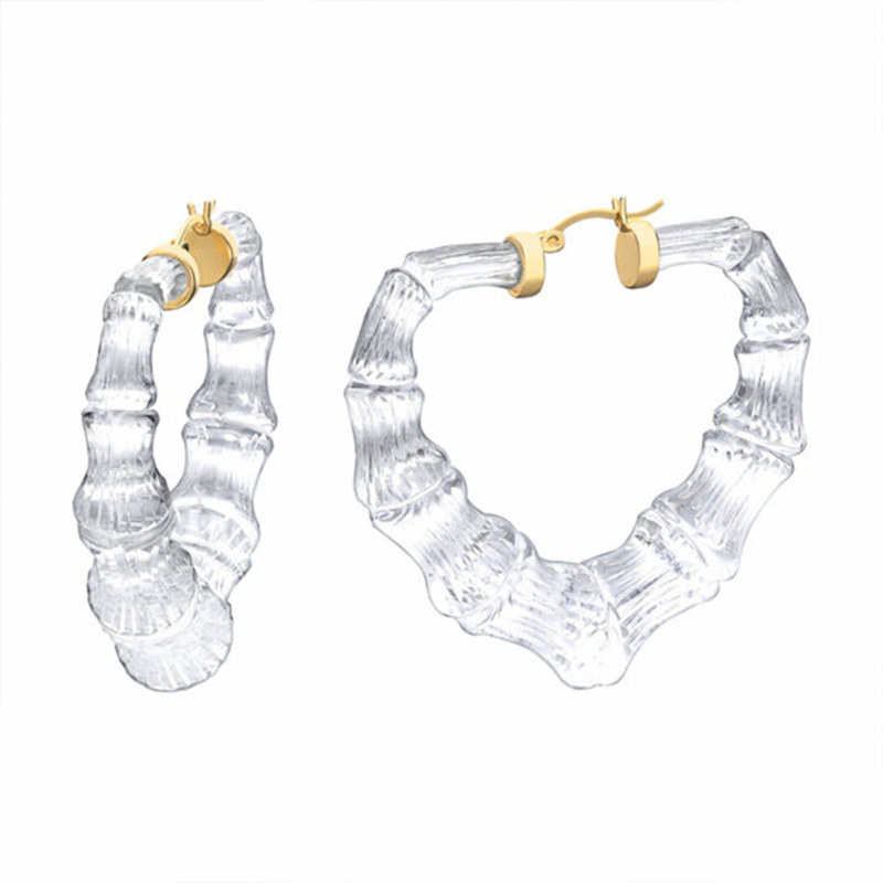 Thumbnail of Clear Heart Bamboo Hoop Earrings image