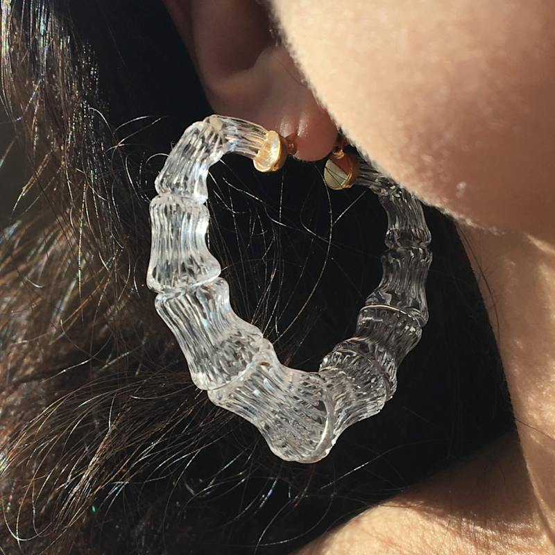 Thumbnail of Clear Heart Bamboo Hoop Earrings image