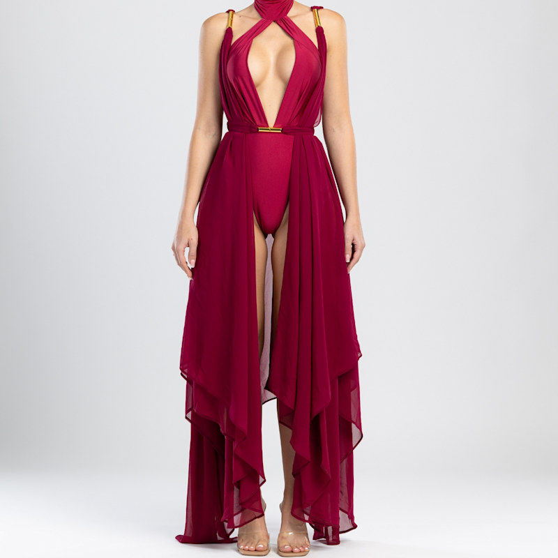 Thumbnail of Clementine Beach Cover-Up In Burgundy Red image