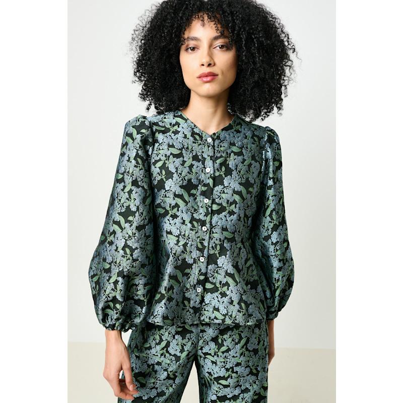 Thumbnail of Clementine Blossom Jacquard Peplum Blouse image