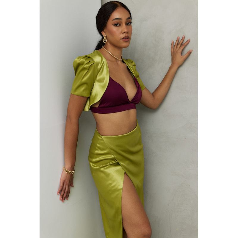 Thumbnail of Victoria Chartreuse Satin Bolero Jacket image