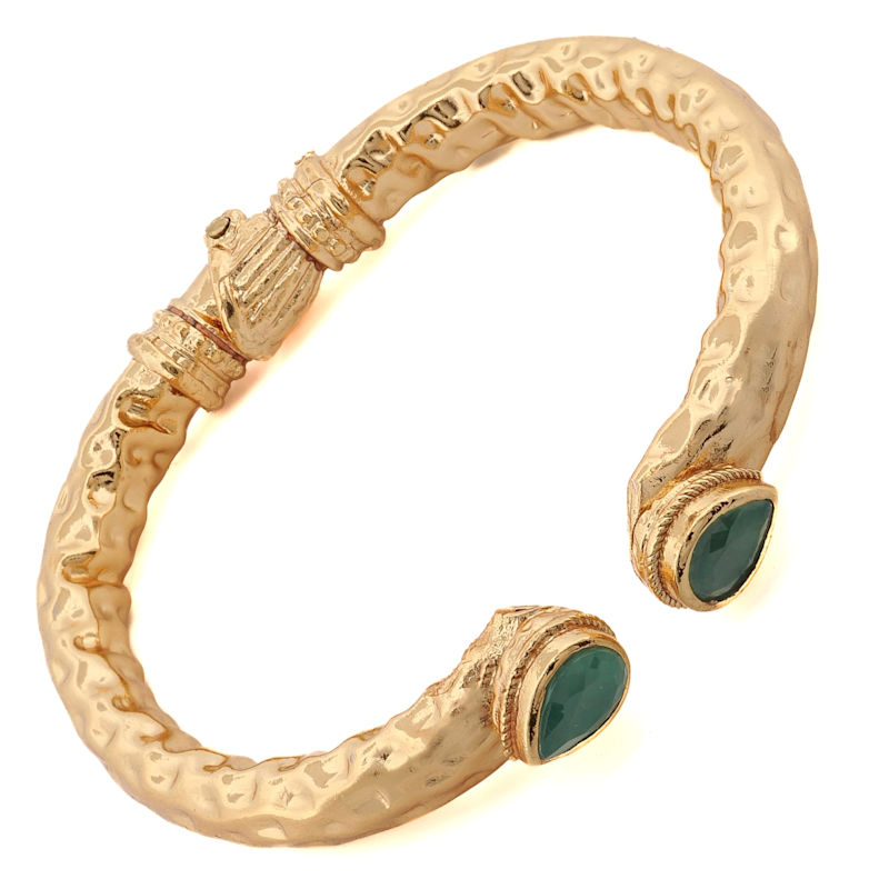 Thumbnail of Cleopatra Emerald Stone & Gold Cuff Chunky Bracelet - Gold image