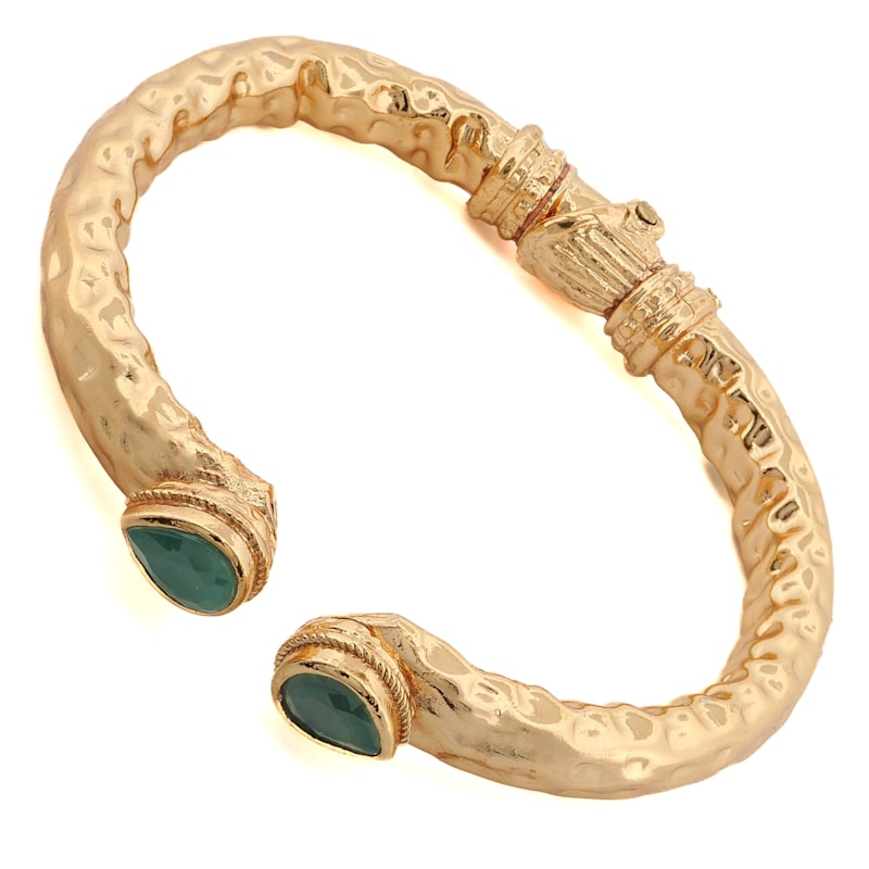 Thumbnail of Cleopatra Emerald Stone & Gold Cuff Chunky Bracelet - Gold image