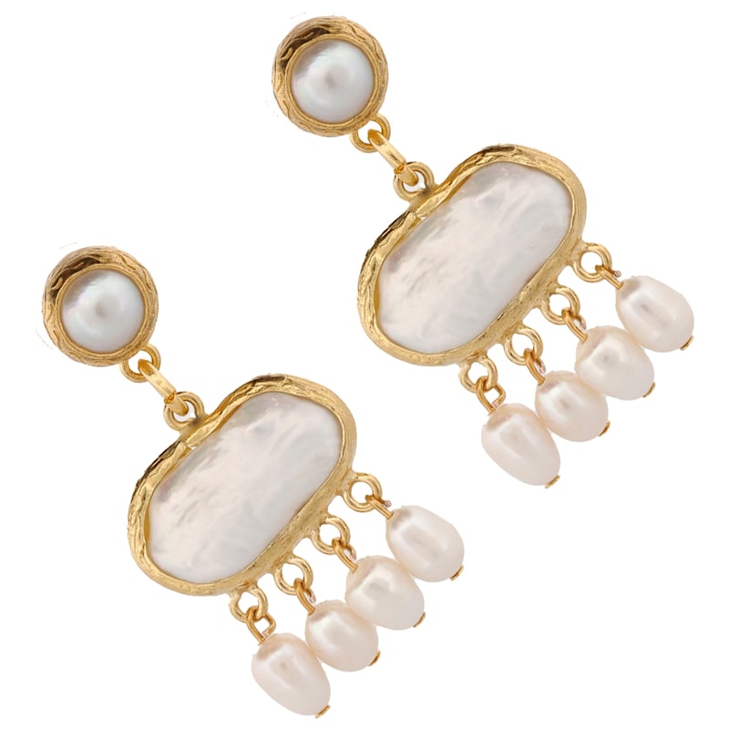 Thumbnail of Cleopatra Pearl & Gold Tassel Earrings - White image