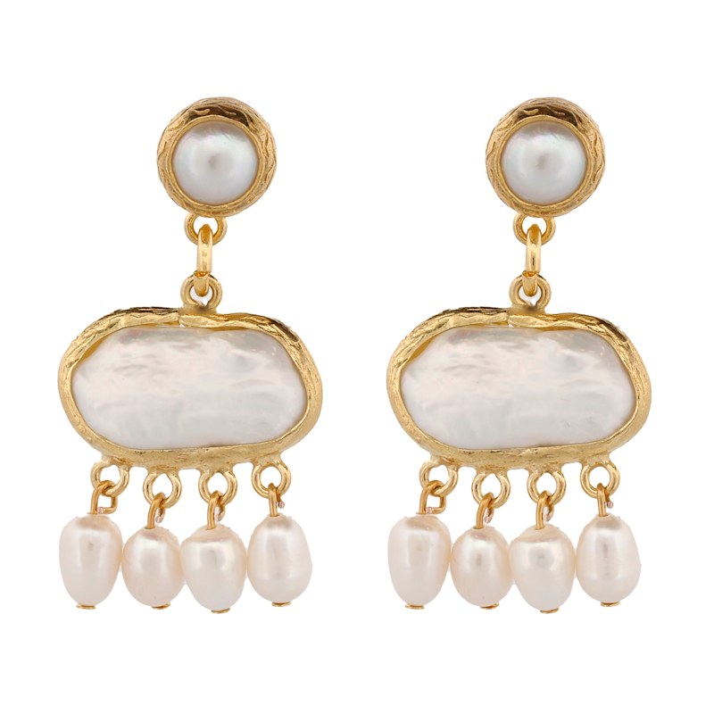 Thumbnail of Cleopatra Pearl & Gold Tassel Earrings - White image