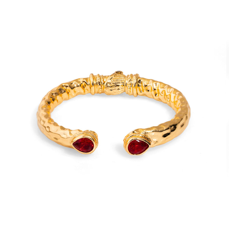 Thumbnail of Cleopatra Ruby Stone & Gold Cuff Chunky Bracelet - Gold image