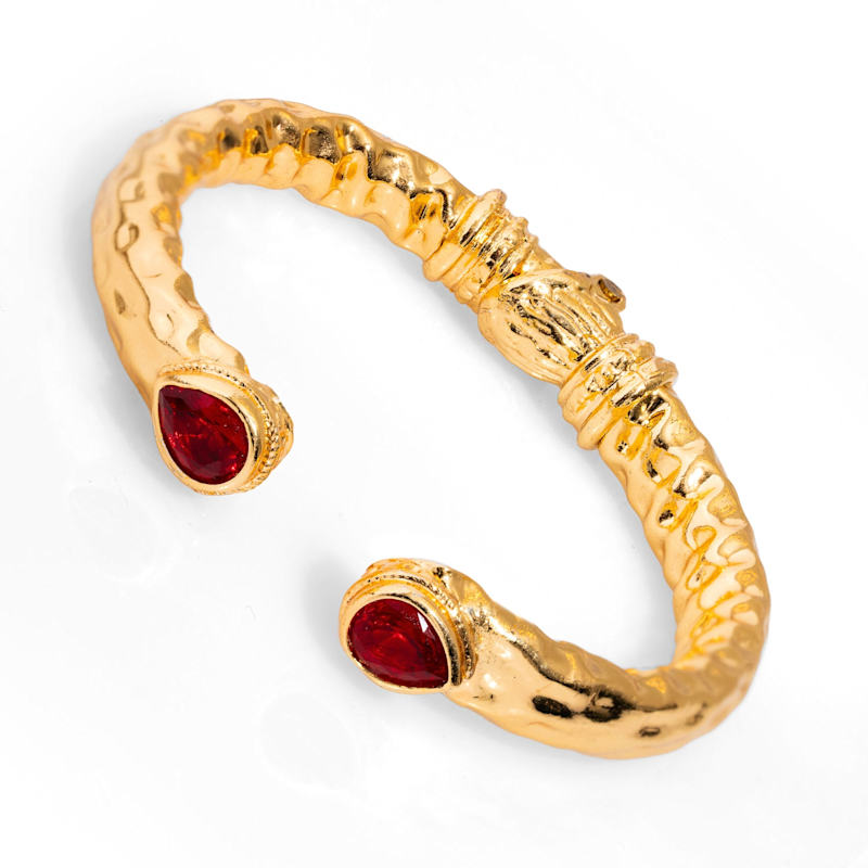Thumbnail of Cleopatra Ruby Stone & Gold Cuff Chunky Bracelet - Gold image