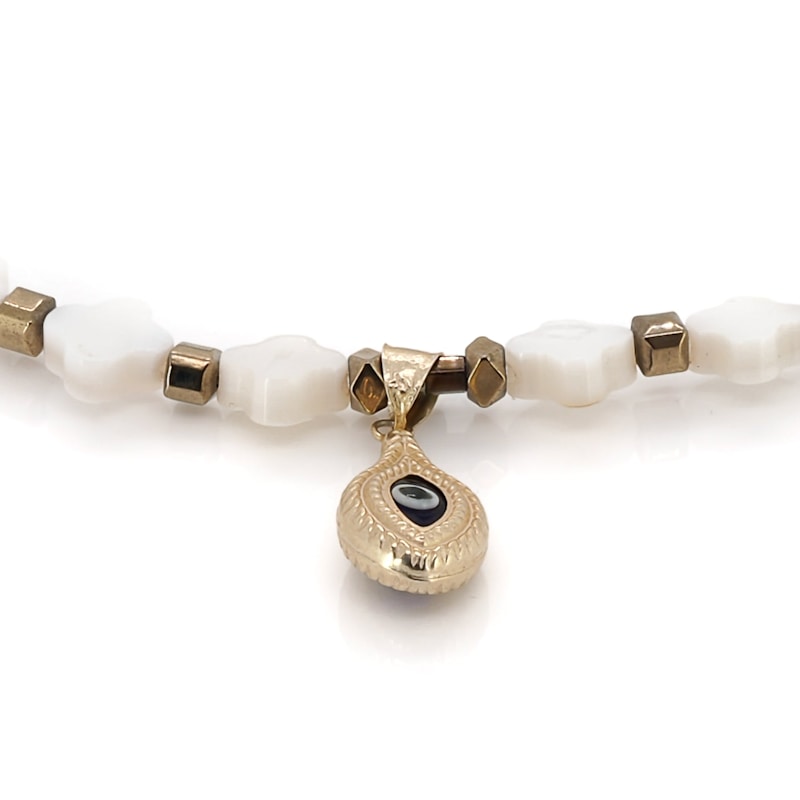 Thumbnail of Clover Pearl Beaded Gold Evil Eye Charm Anklet - White image