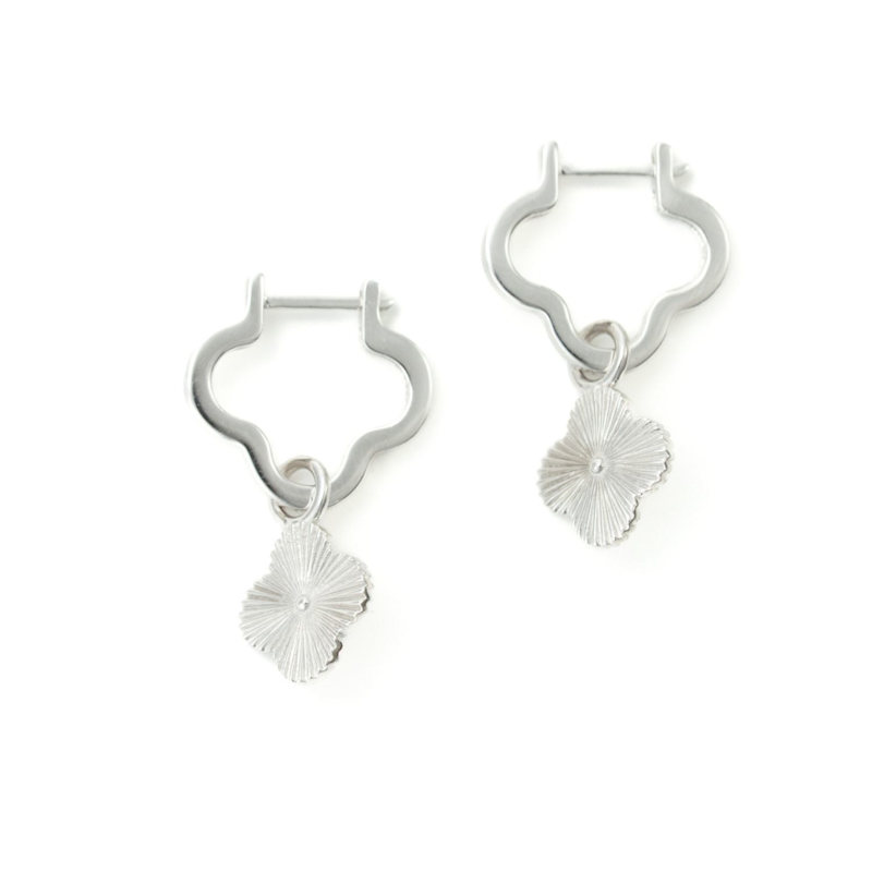 Thumbnail of Clover Textured Silver Huggie Hoops image