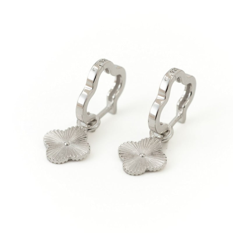 Thumbnail of Clover Textured Silver Huggie Hoops image