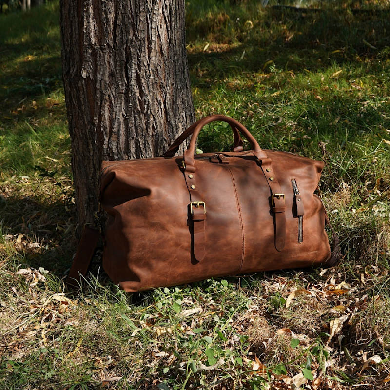 Thumbnail of Zip Detail Genuine Leather Holdall - Light Brown image