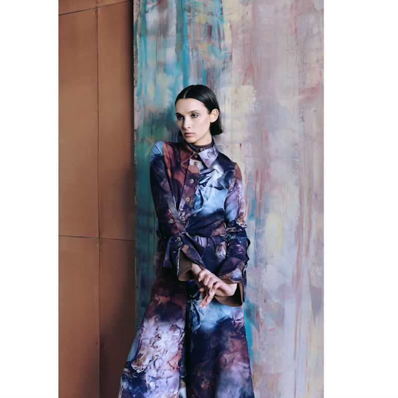 Thumbnail of Co-Ord Set - Shirt And Wide-Leg Pants Abstract Print Brown image