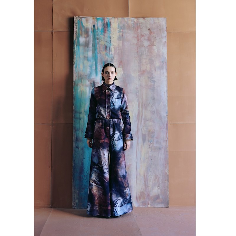 Thumbnail of Co-Ord Set - Shirt And Wide-Leg Pants Abstract Print Brown image