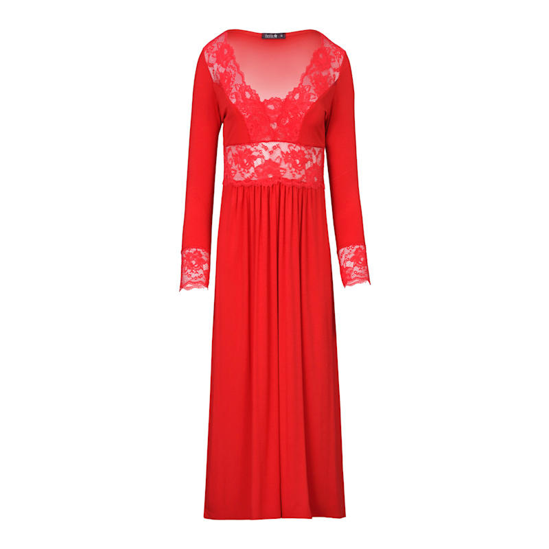 Thumbnail of Maxi Viscose Nightgown with Lace - Red image