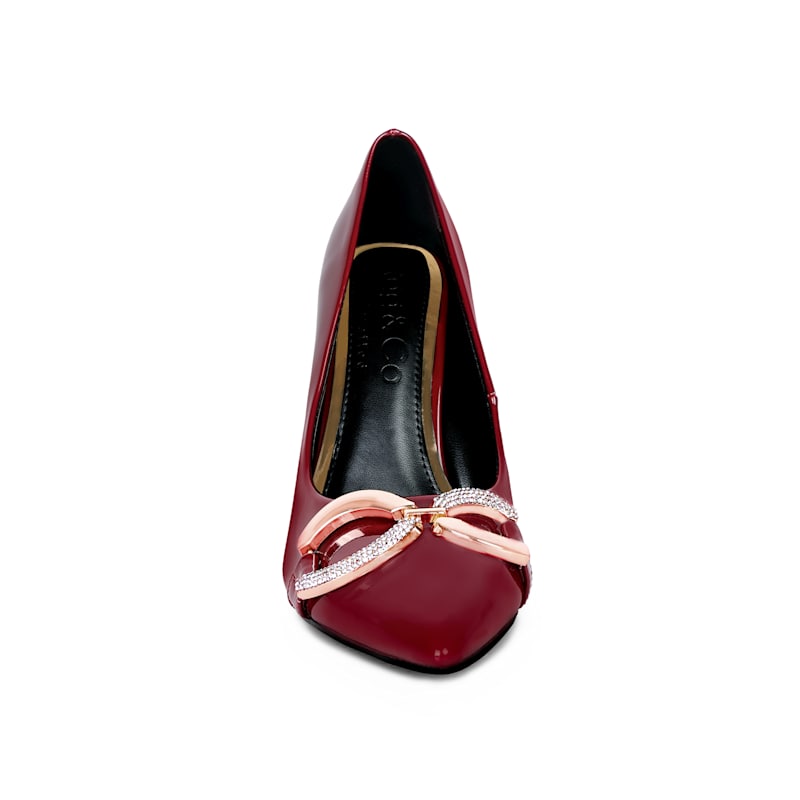 Thumbnail of Cocktail Buckle Embellished Stiletto Pump Shoes In Burgundy By Rag & Co image
