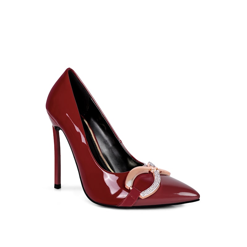 Thumbnail of Cocktail Buckle Embellished Stiletto Pump Shoes In Burgundy By Rag & Co image