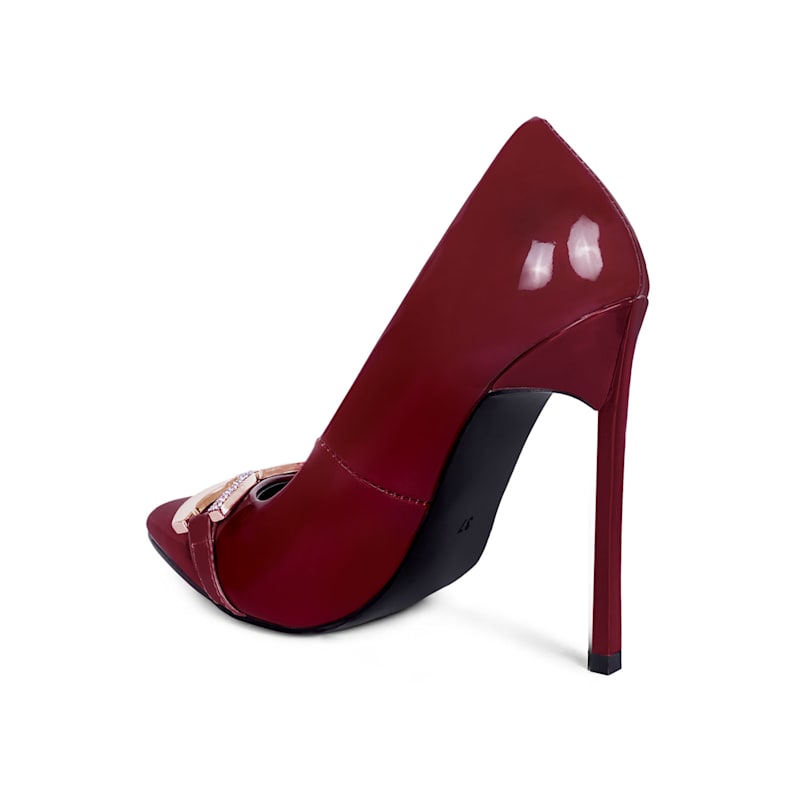 Thumbnail of Cocktail Buckle Embellished Stiletto Pump Shoes In Burgundy By Rag & Co image