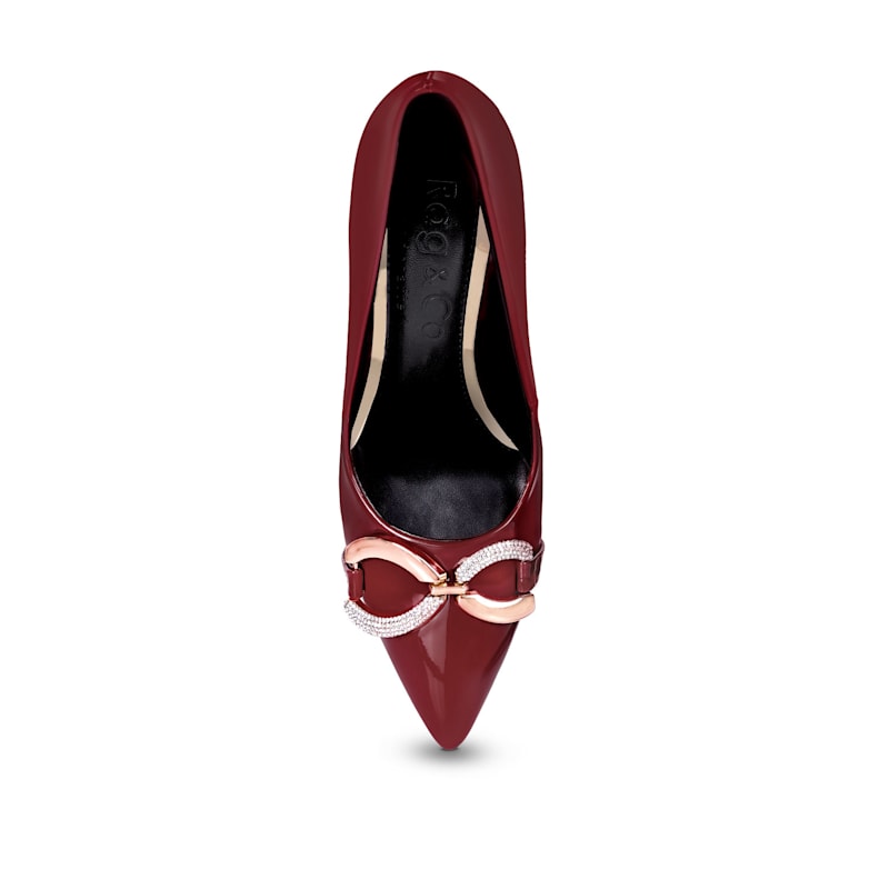 Thumbnail of Cocktail Buckle Embellished Stiletto Pump Shoes In Burgundy By Rag & Co image