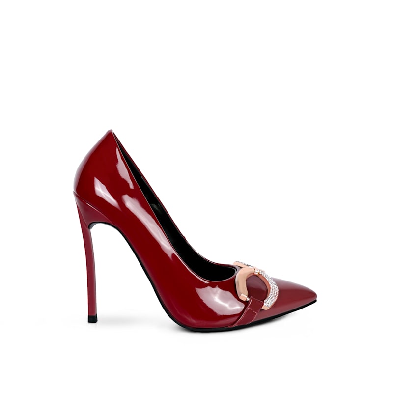 Thumbnail of Cocktail Buckle Embellished Stiletto Pump Shoes In Burgundy By Rag & Co image