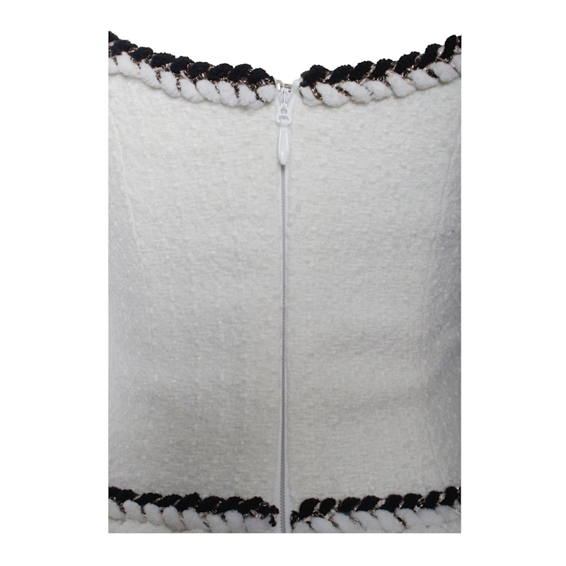 Thumbnail of Coco White Boucle Tweed V Drop Waist Mini Dress image