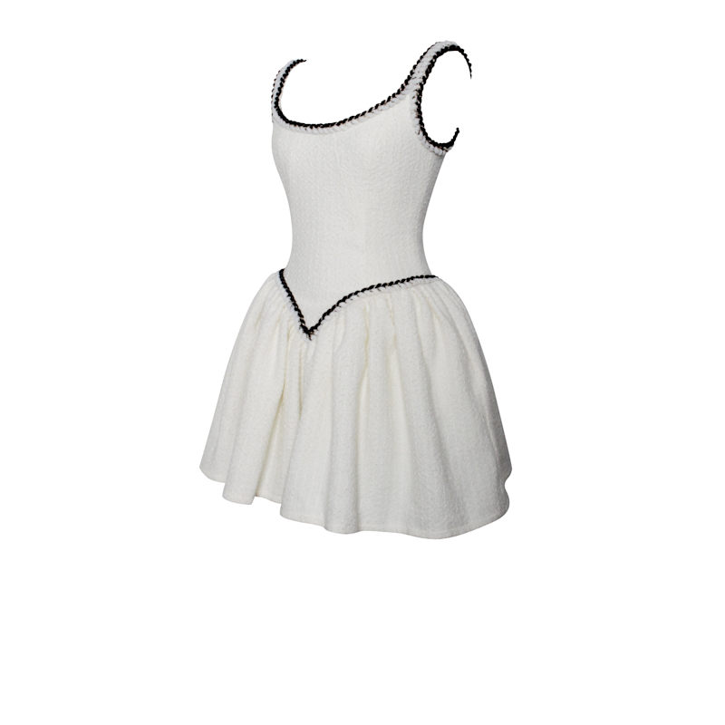 Thumbnail of Coco White Boucle Tweed V Drop Waist Mini Dress image