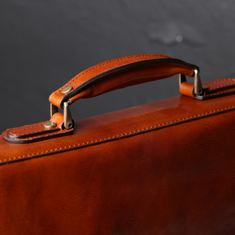 Thumbnail of Leather Briefcase Laptop Bag - Illusions - Cognac Brown image