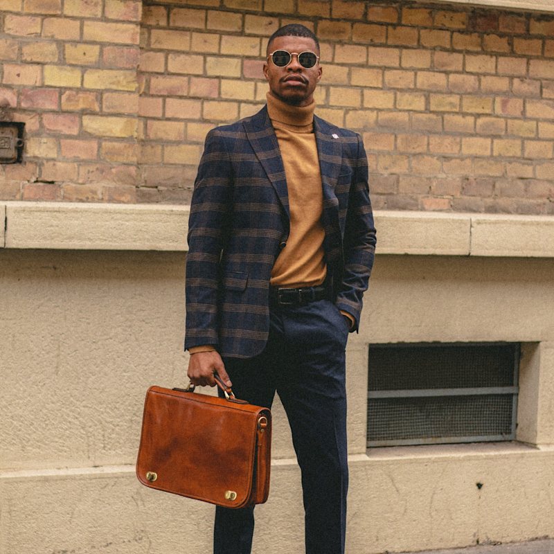 Thumbnail of Leather Briefcase Laptop Bag - Illusions - Cognac Brown image