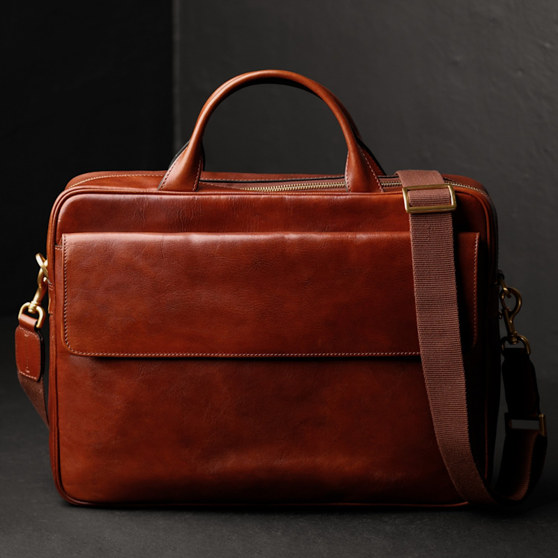 Thumbnail of Cognac Brown Leather Briefcase Laptop Bag - The Sheltering Sky image