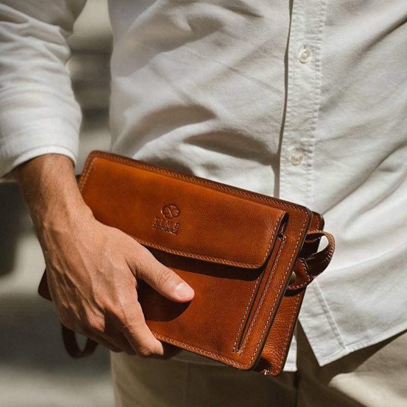 Thumbnail of Cognac Brown Leather Clutch Purse - Decameron image