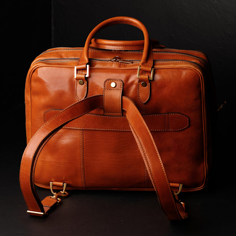 Thumbnail of Cognac Brown Leather Convertible Briefcase Backpack Unisex - A Farewell To Arms image