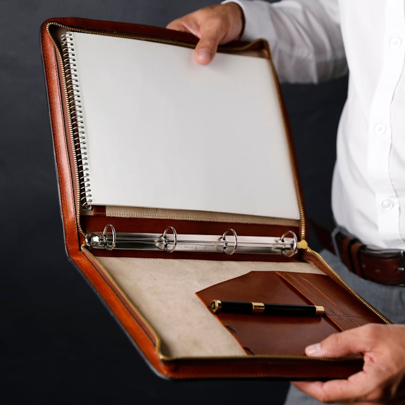Thumbnail of Cognac Brown Leather Portfolio With Binder - Joy In The Morning image