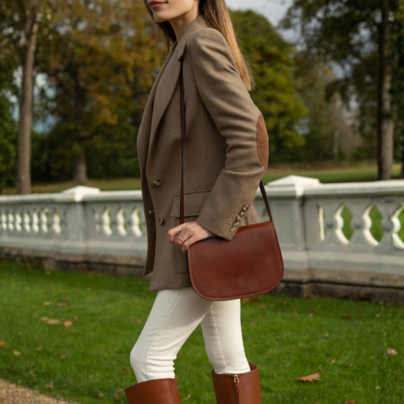 Thumbnail of Cognac Brown Leather Saddle Bag For Women - Moonfleet image