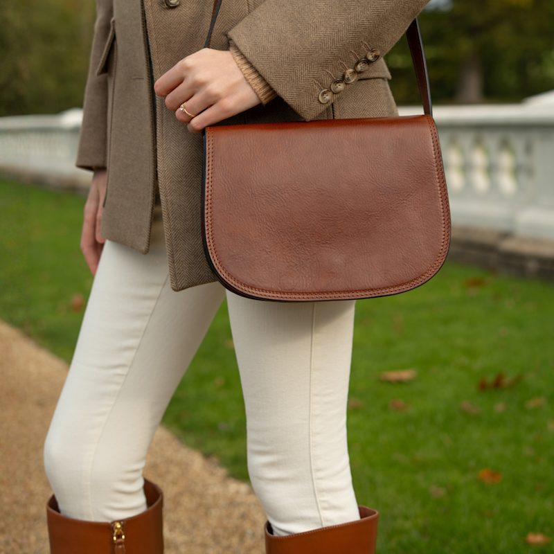 Thumbnail of Cognac Brown Leather Saddle Bag For Women - Moonfleet image