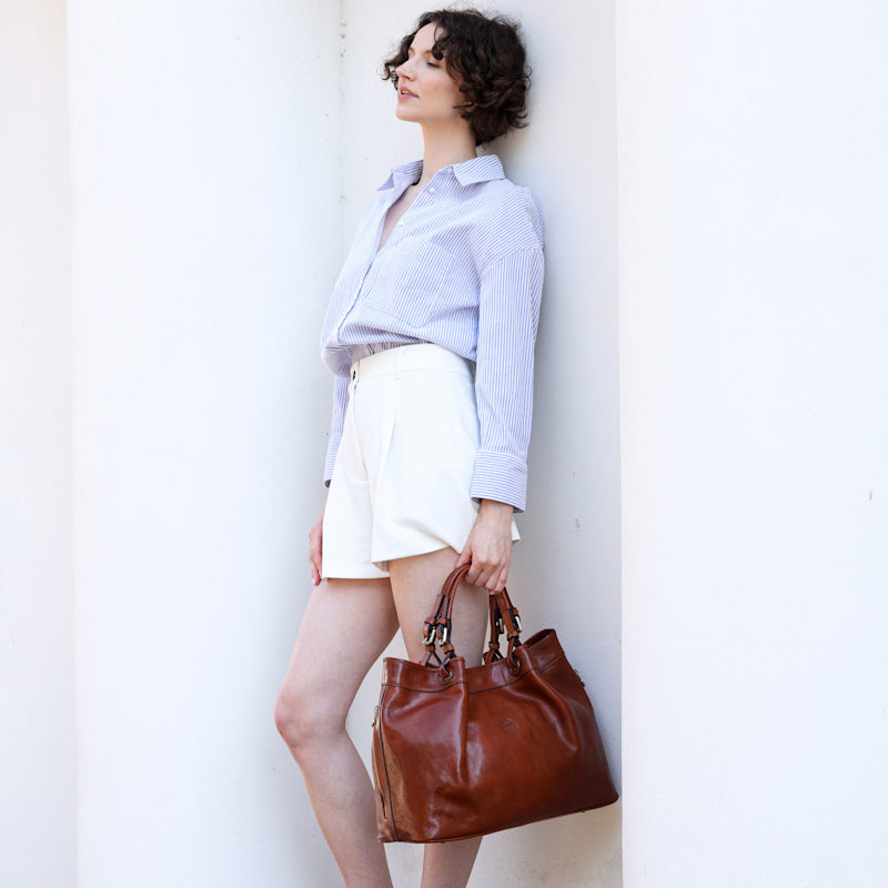 Thumbnail of Cognac Brown Leather Tote Bag For Women - The Betrothed image