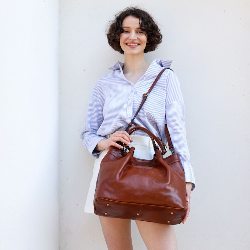 Thumbnail of Cognac Brown Leather Tote Bag For Women - The Betrothed image