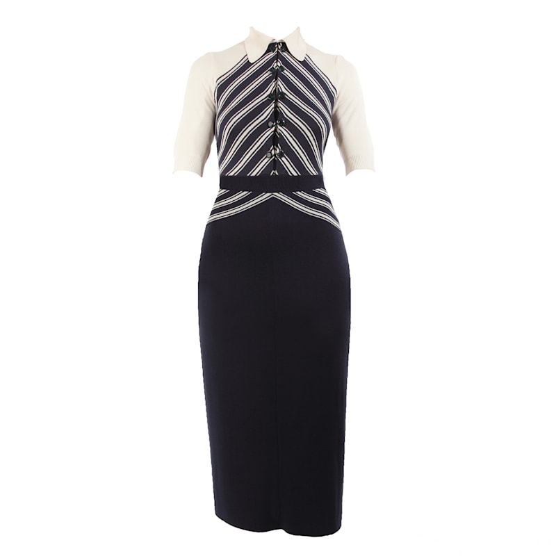 Combelle Colbert Stripe Pencil Midi Dress - Blue