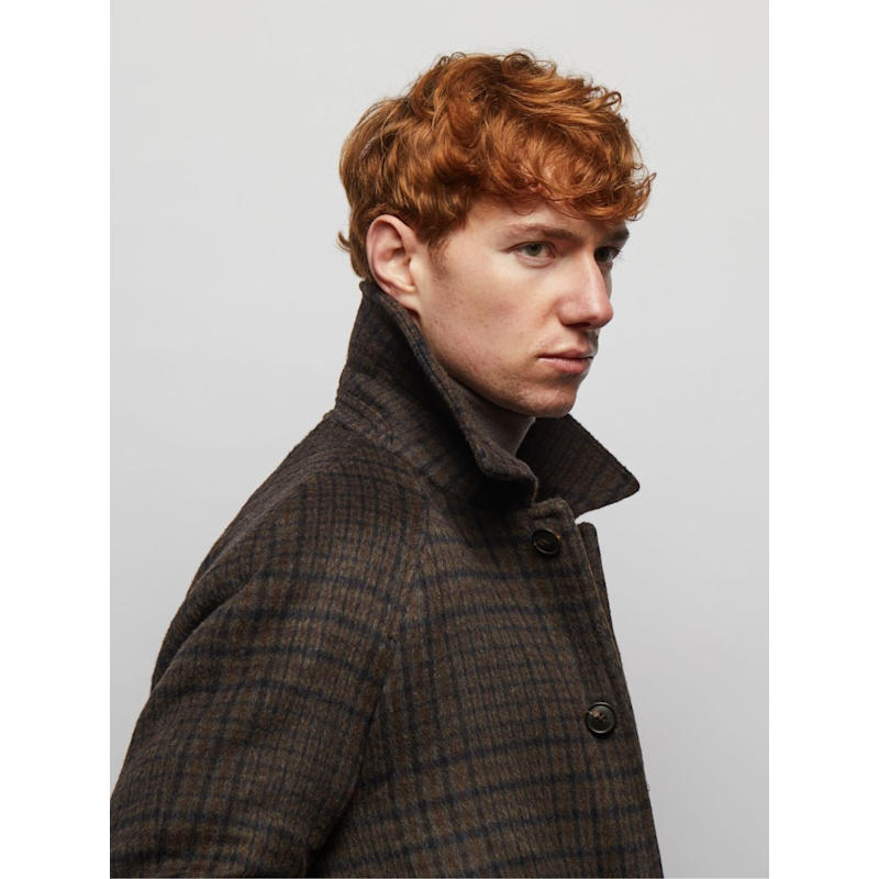 Coldstream Wool Check Overcoat - Brown Check | Guards London | Wolf ...