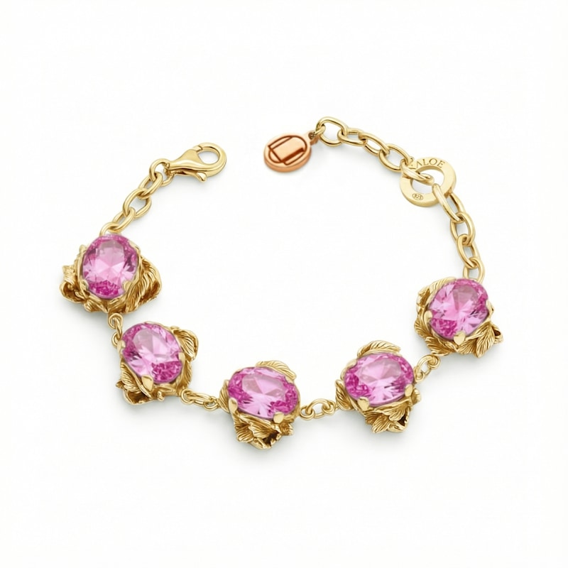 Elegant Gold and Pink Women\'s Bracelet 14K Solid Yellow Gold Pink Bar Bracelet - Elegant Style main image 3
