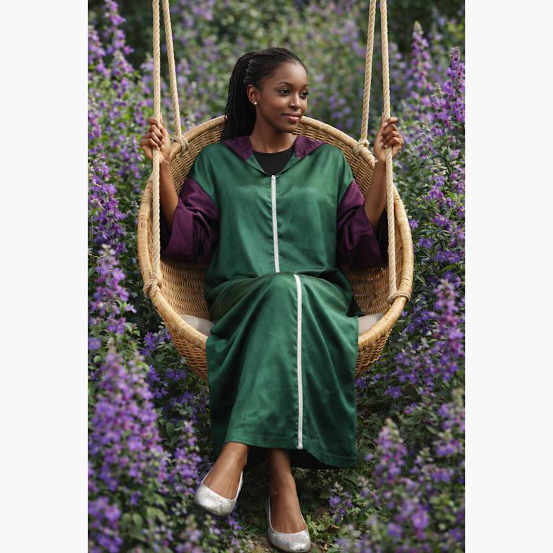 Thumbnail of Color Block Dark Purple And Green Kimono With Hoodie image