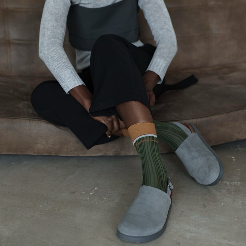 Thumbnail of Color Block Green Orange Thin Socks image