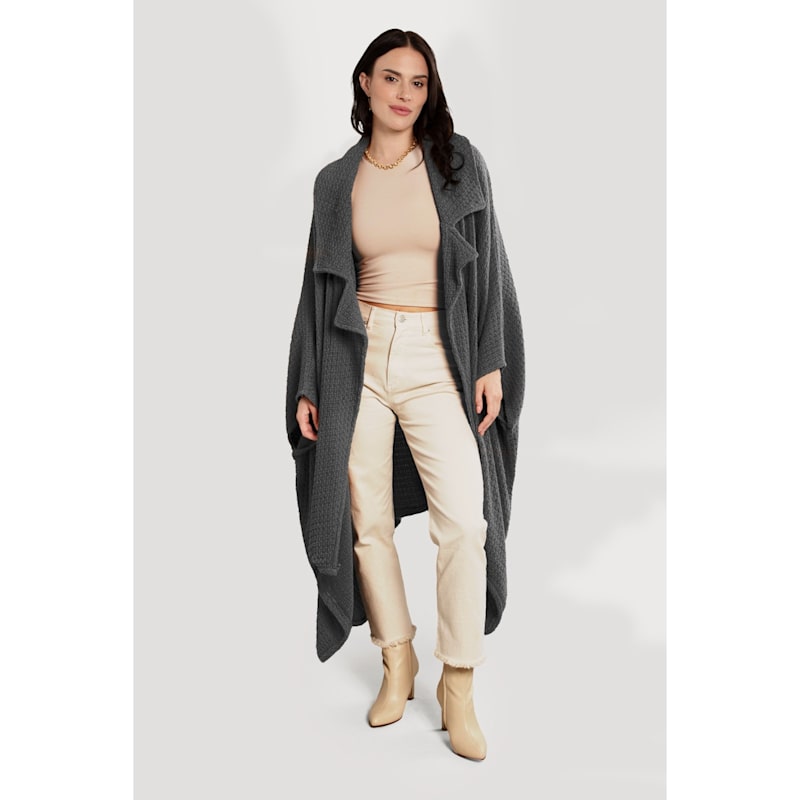 Thumbnail of Comfy Oversized Waffle Knit Collared Dark Gray Jacket image