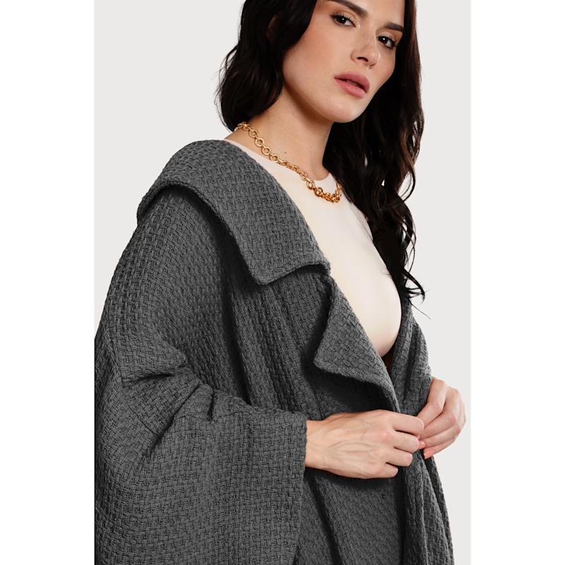 Thumbnail of Comfy Oversized Waffle Knit Collared Dark Gray Jacket image
