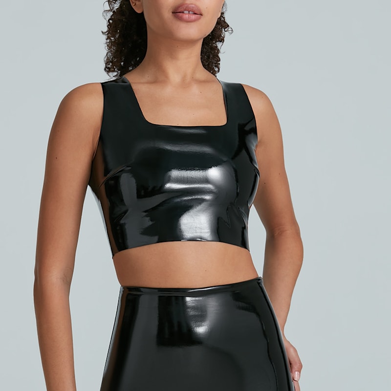 Commando Faux Patent Leather Crop Top, Black FLT110 Commando