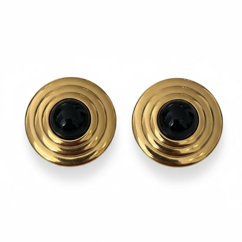 Thumbnail of Como Large Round Stud Earrings Onyx Gold image