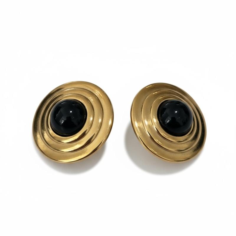 Thumbnail of Como Large Round Stud Earrings Onyx Gold image